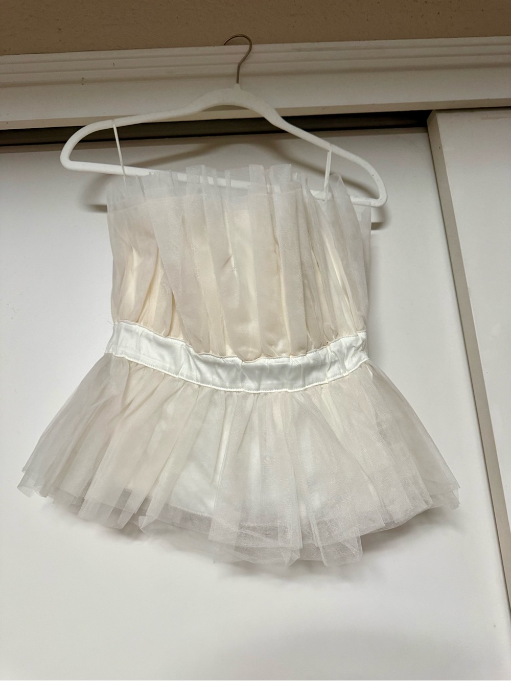 Ivory Strapless Tulle Peplum Top